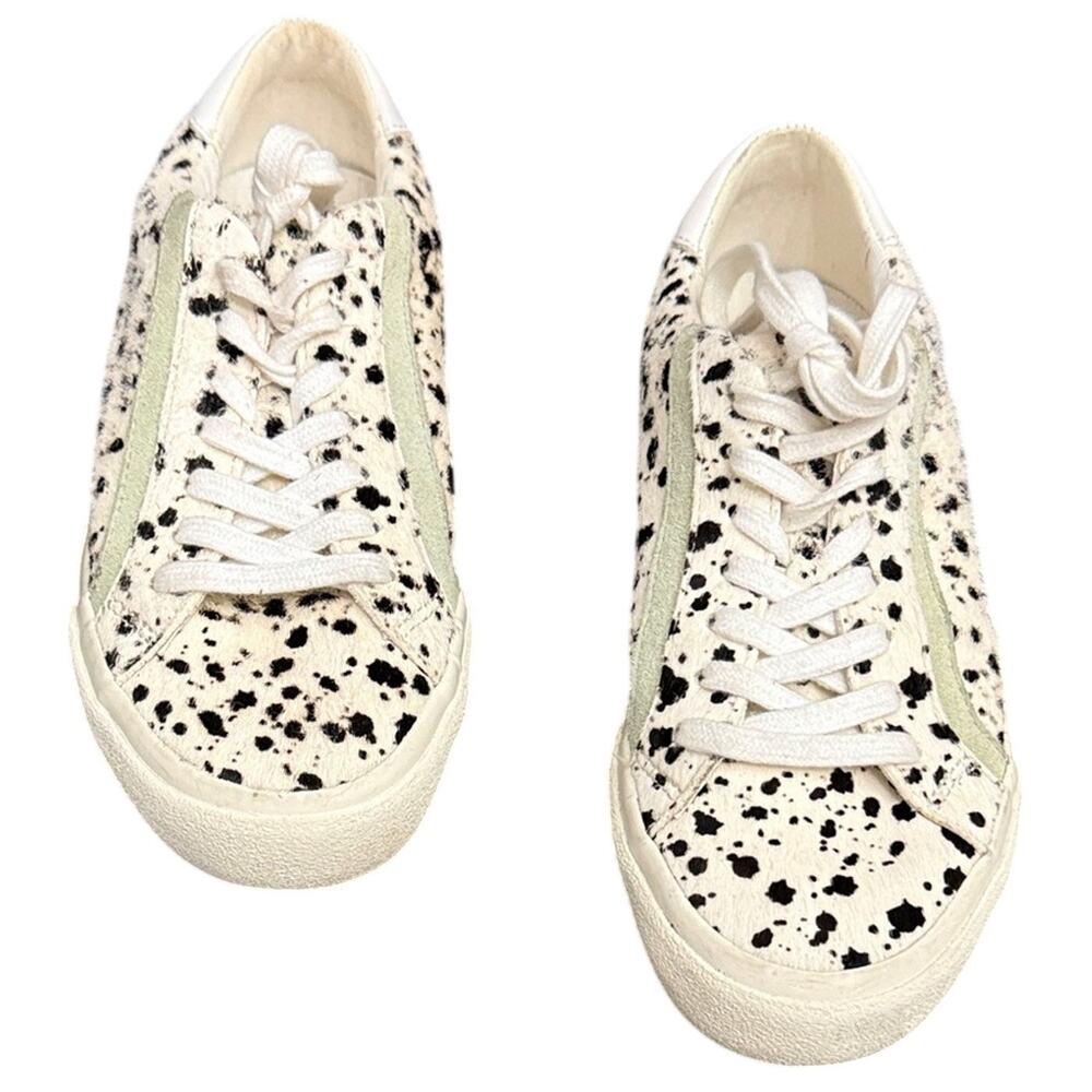 Madewell Sidewalk Calf Hair Sneakers Size 7.5 Cow Print Spotted Leather Low Top - Picture 2 of 6